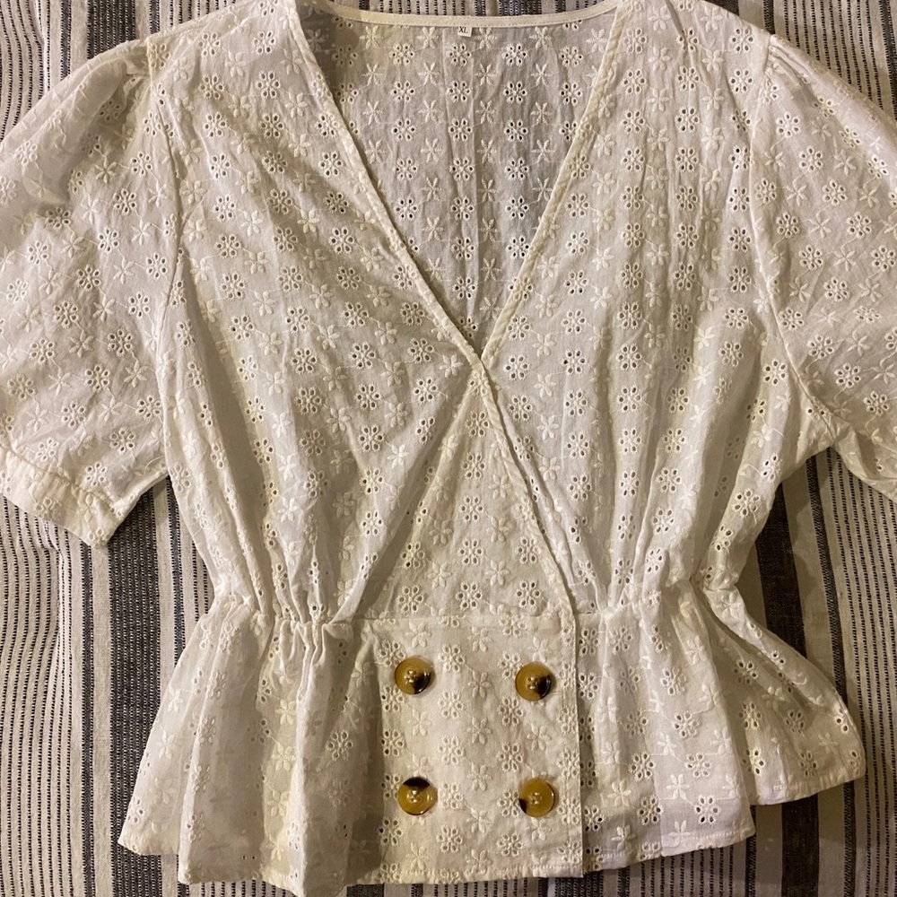 White Embroidered Peplum Blouse